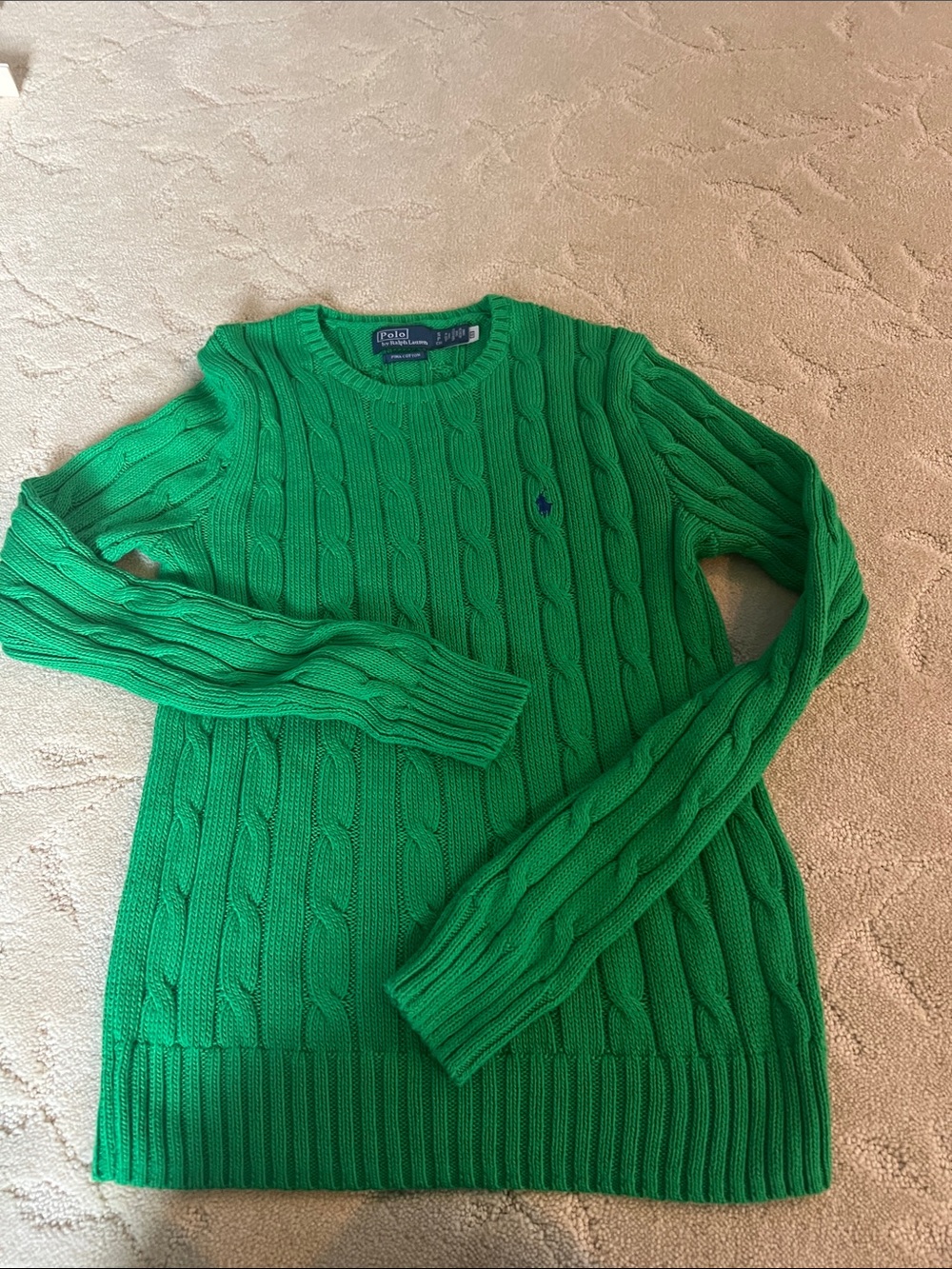 Polo by Ralph Lauren Kelly Green Julianna Cable-Knit Pima Cotton Sweater Small